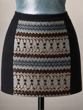Black Mini Skirt with Multicolor Geometric Front